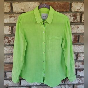 Rails Ellis Jade Lime Neon Green Organic Cotton Gauze Button Down Shirt S Casual